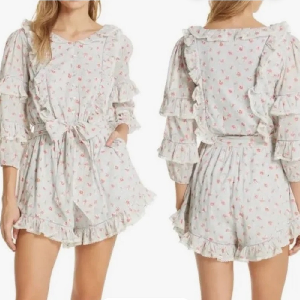 Love Sam Floral Romper in Light Cream and Pink